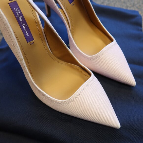 Ralph Lauren Purple Label Carley Pink Pearl Fabric Pumps - Picture 3 of 8